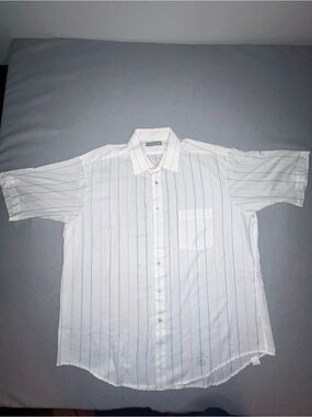 Vintage Career Club Mens Short Sleeve Striped Dress Shirt White Pink Blue 17